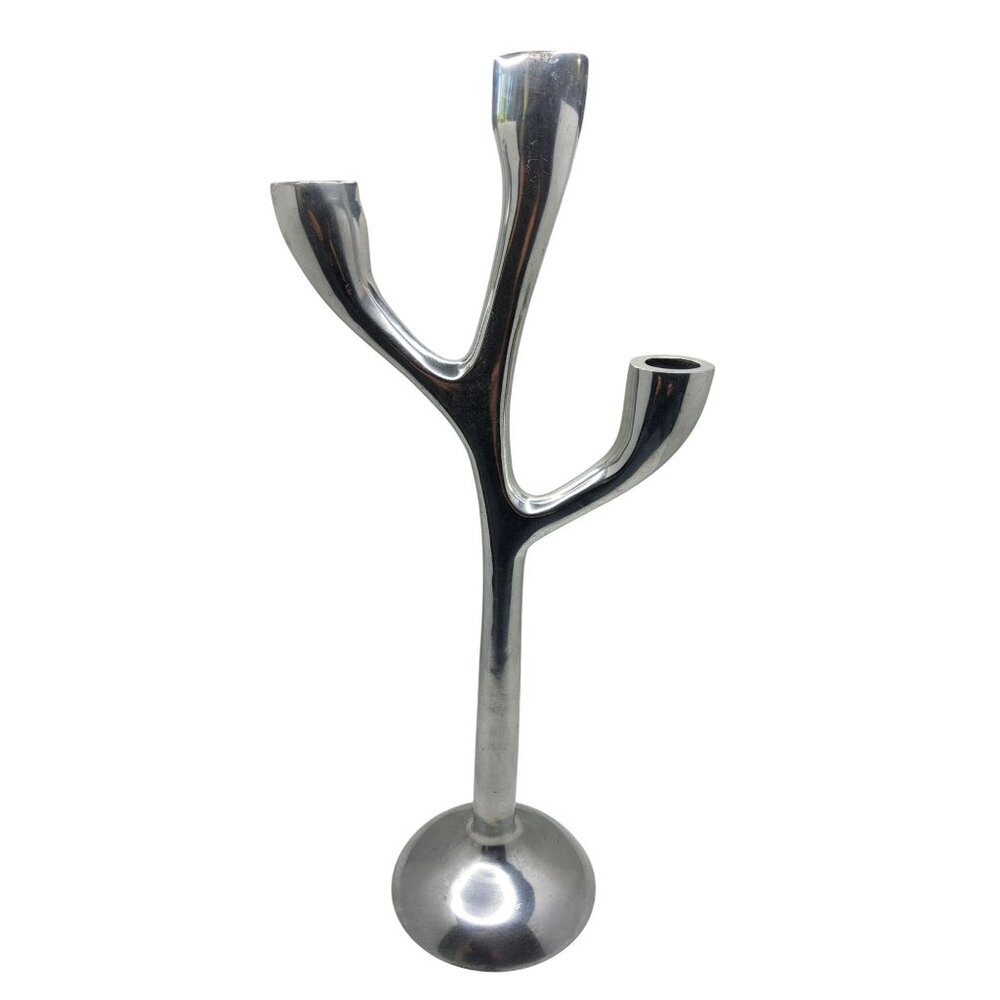 Vintage 1970s India Cast Aluminum Tree Branch 3 Candle Candlabra